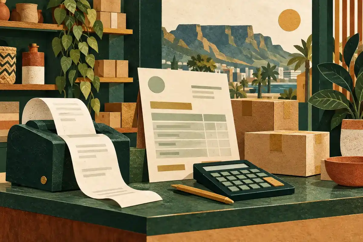 Paper-cut editorial illustration about vat and money records